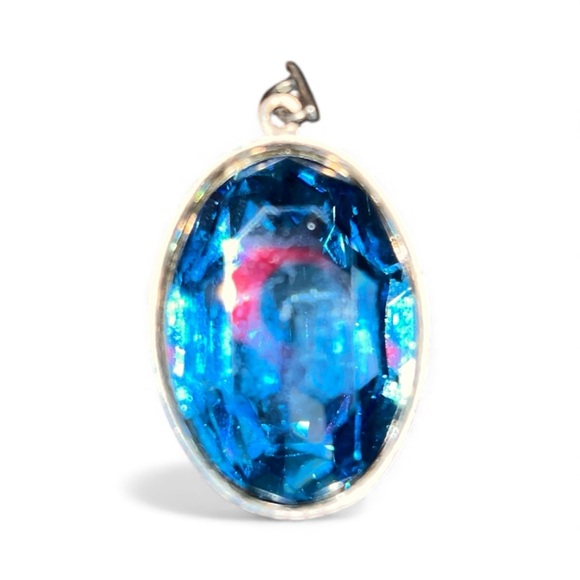 Beautiful Silver Tone Blue Gemstone Pendant 1.5” - Picture 2 of 5